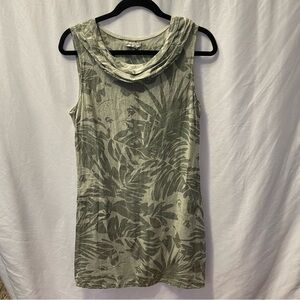 Lina Tomei Italy Linen Leaf-Print Sleeveless‎ Dress Scoop Neck Resortwear Medium